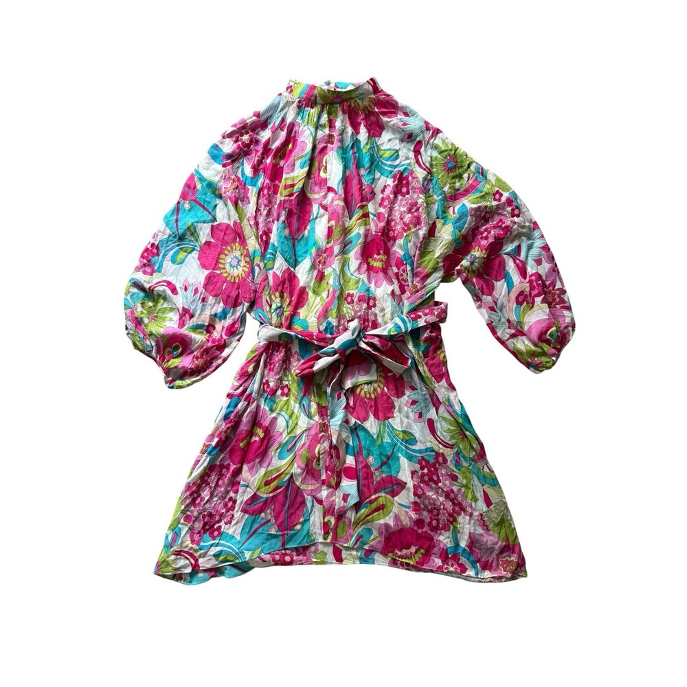 Trina Turk Art Silk Blend Dress NWT Size XXL Multicolor Floral Blouson Tie Belt